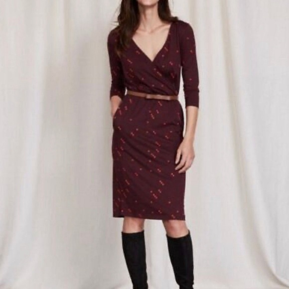 Boden Cressida Faux Wrap Dress | 10P | Burgundy | EUC - Picture 2 of 7